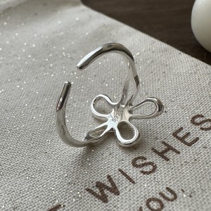 925 Sterling Silver Adjustable Vintage Floral Open Ring 70400273