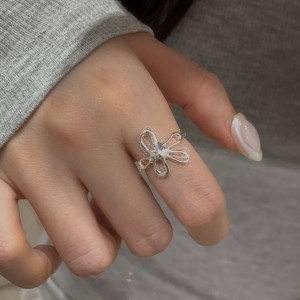 925 Sterling Silver Adjustable Vintage Floral Open Ring 70400273