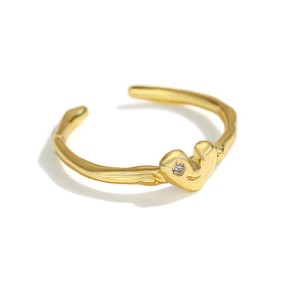 925 Sterling Silver Adjustable Pave CZ Heart Open Ring 70400274