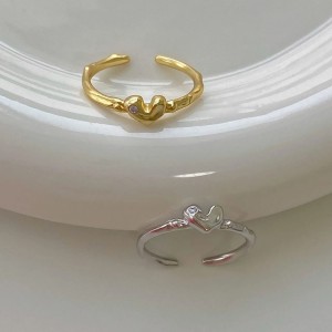 925 Sterling Silver Adjustable Pave CZ Heart Open Ring 70400274