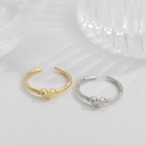 925 Sterling Silver Adjustable Pave CZ Heart Open Ring 70400274