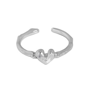 925 Sterling Silver Adjustable Pave CZ Heart Open Ring 70400274