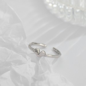 925 Sterling Silver Adjustable Pave CZ Heart Open Ring 70400274