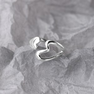 925 Sterling Silver Adjustable Hollow Heart Ring 70400276