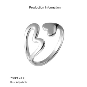 925 Sterling Silver Adjustable Hollow Heart Ring 70400276