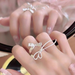 925 Sterling Silver Vintage Ribbon Bow Adjustable Ring 70400277