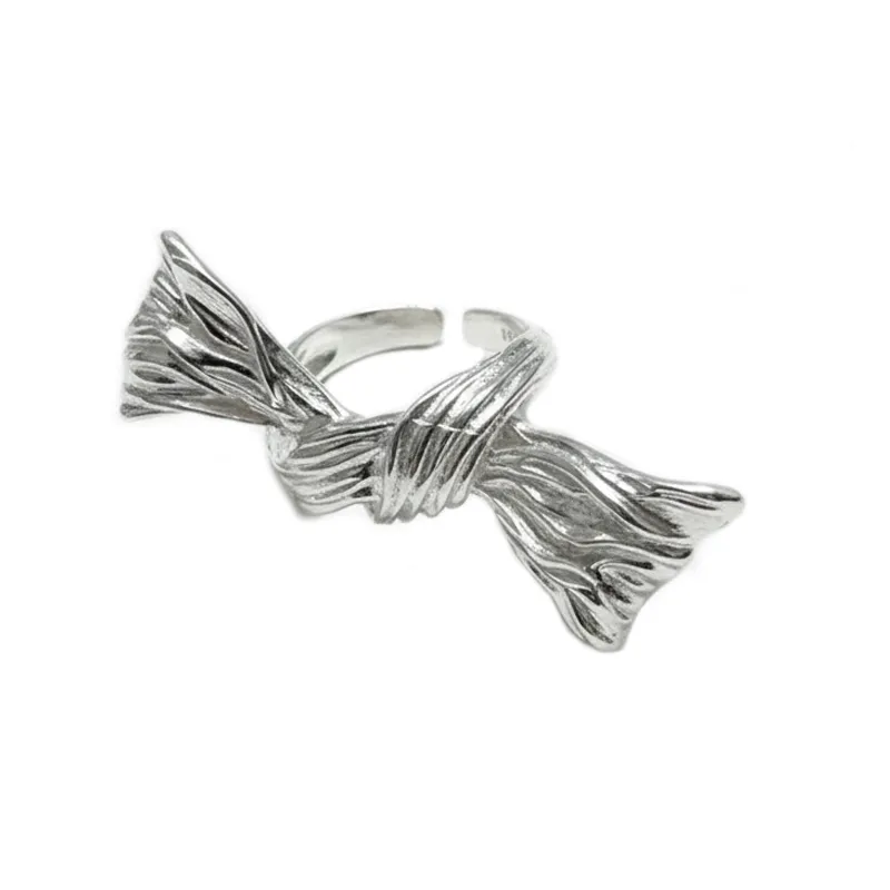 925 Sterling Silver Sculptural Knotted Bow Adjustable Ring 70400279