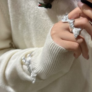 925 Sterling Silver Sculptural Knotted Bow Adjustable Ring 70400279