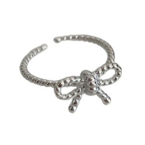 925 Sterling Silver Rope-Textured Bow Adjustable Ring 70400283