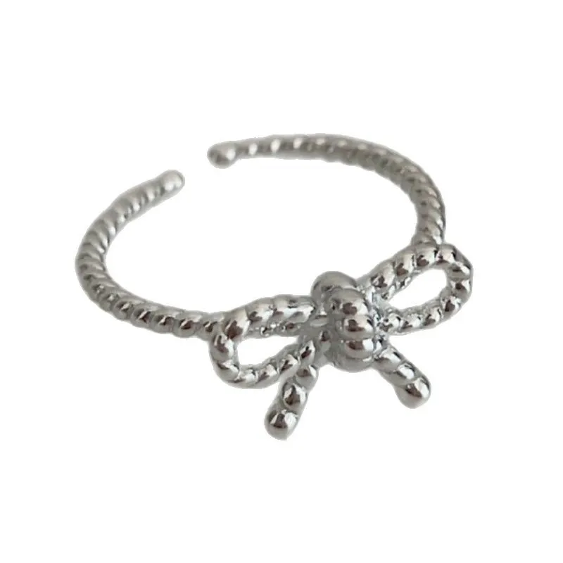 925 Sterling Silver Rope-Textured Bow Adjustable Ring 70400283