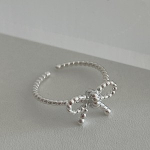 925 Sterling Silver Rope-Textured Bow Adjustable Ring 70400283