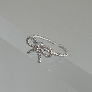 925 Sterling Silver Rope-Textured Bow Adjustable Ring 70400283