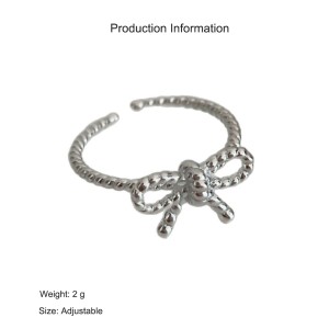 925 Sterling Silver Rope-Textured Bow Adjustable Ring 70400283