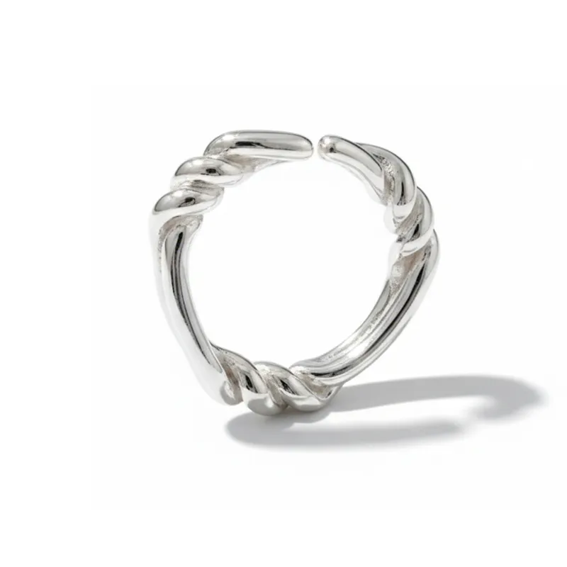 925 Sterling Silver Twisted Rope Adjustable Open Ring 70400284