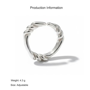 925 Sterling Silver Twisted Rope Adjustable Open Ring 70400284