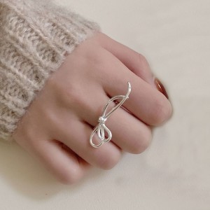 925 Sterling Silver Wire Bow Adjustable Open Ring 70400285