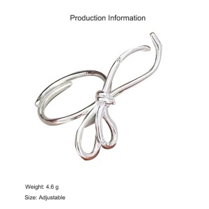 925 Sterling Silver Wire Bow Adjustable Open Ring 70400285