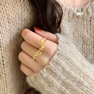 925 Sterling Silver Wire Bow Adjustable Open Ring 70400285