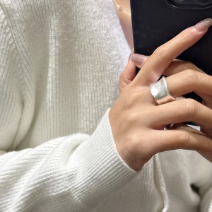 925 Sterling Silver Minimalist Retro Matte Wide Open Finger Ring 70400287