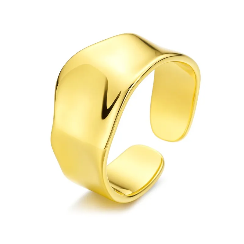 925 Sterling Silver Adjustable Minimalist Wide Band Open Ring 70400288