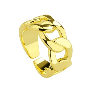 925 Sterling Silver Adjustable Chunky Sideways Chain Open Ring 70400289