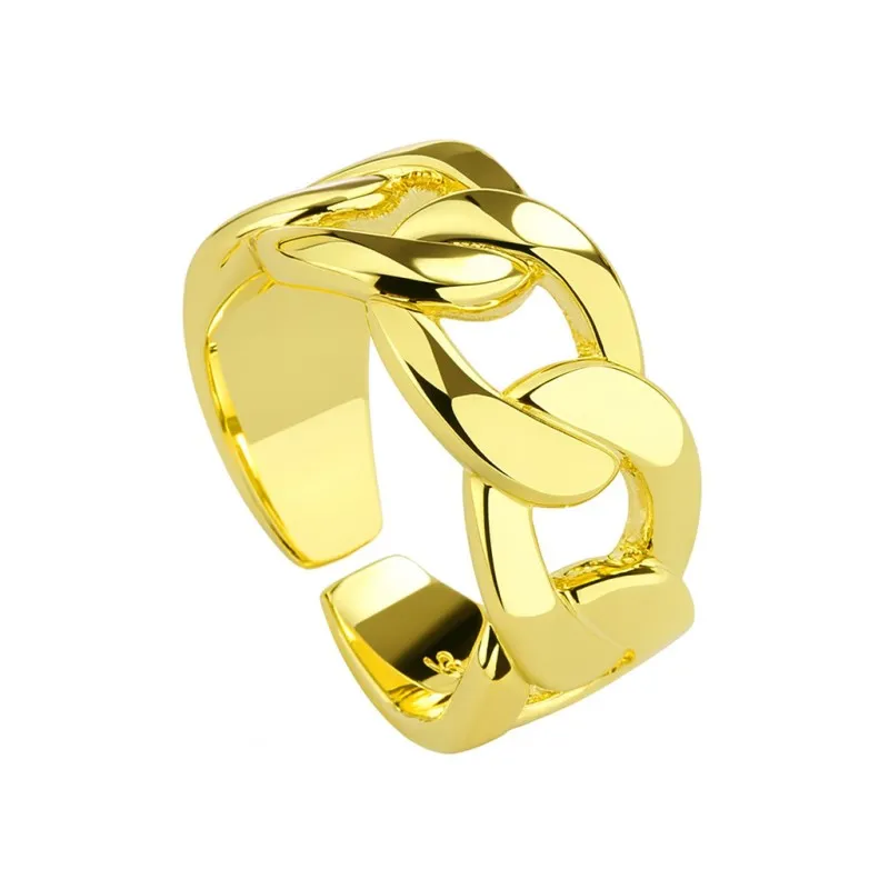 925 Sterling Silver Adjustable Chunky Sideways Chain Open Ring 70400289