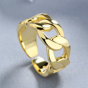 925 Sterling Silver Adjustable Chunky Sideways Chain Open Ring 70400289