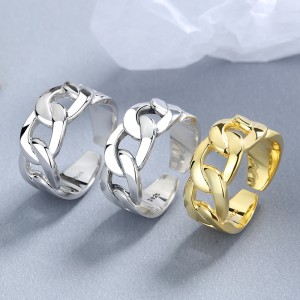 925 Sterling Silver Adjustable Chunky Sideways Chain Open Ring 70400289