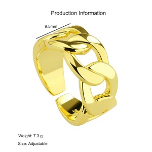 925 Sterling Silver Adjustable Chunky Sideways Chain Open Ring 70400289