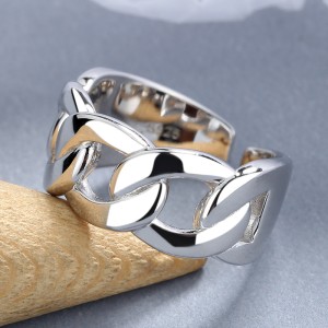 925 Sterling Silver Adjustable Chunky Sideways Chain Open Ring 70400289
