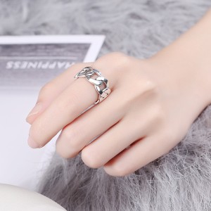 925 Sterling Silver Adjustable Chunky Sideways Chain Open Ring 70400289