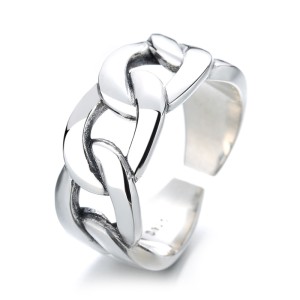 925 Sterling Silver Adjustable Chunky Sideways Chain Open Ring 70400289