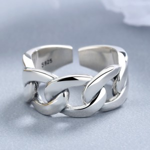 925 Sterling Silver Adjustable Chunky Sideways Chain Open Ring 70400289