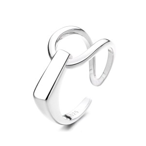 925 Sterling Silver Adjustable Interlocking Lines Open Ring 70400290