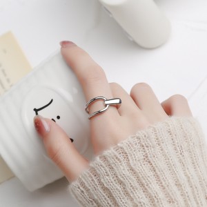 925 Sterling Silver Adjustable Interlocking Lines Open Ring 70400290