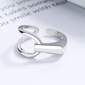925 Sterling Silver Adjustable Interlocking Lines Open Ring 70400290