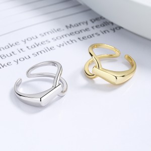 925 Sterling Silver Adjustable Interlocking Lines Open Ring 70400290