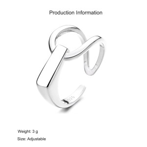 925 Sterling Silver Adjustable Interlocking Lines Open Ring 70400290