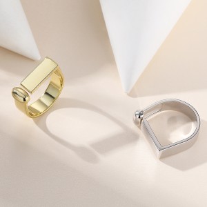 925 Sterling Silver Geometric Bar Adjustable Ring 70400296