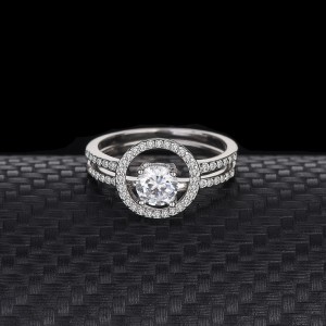 Silver Cubic Zirconia Geometric Ring Set 70500005