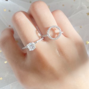 Silver Cubic Zirconia Geometric Ring Set 70500005