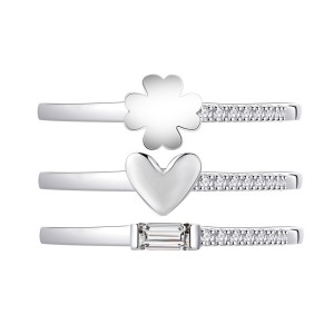 925 Sterling Silver Clover Heart Zirconia Triple Rings Set 70500006