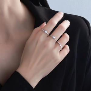925 Sterling Silver Clover Heart Zirconia Triple Rings Set 70500006