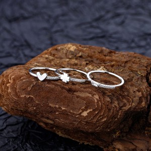 925 Sterling Silver Clover Heart Zirconia Triple Rings Set 70500006