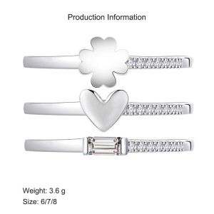 925 Sterling Silver Clover Heart Zirconia Triple Rings Set 70500006