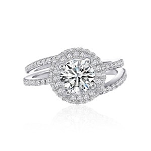 925 Sterling Silver Halo Engagement Zircon Ring Set 70500010