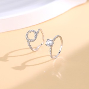 925 Sterling Silver Halo Engagement Zircon Ring Set 70500010