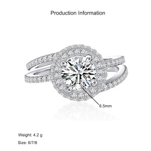 925 Sterling Silver Halo Engagement Zircon Ring Set 70500010