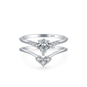 925 Sterling Silver Geometric CZ Two-Piece Ring Set 70500011