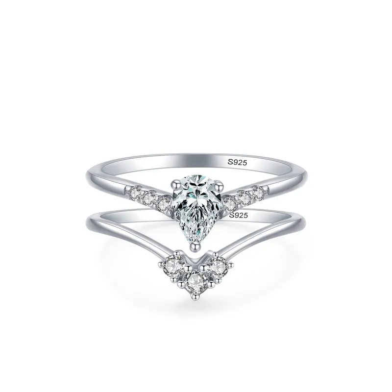 925 Sterling Silver Geometric CZ Two-Piece Ring Set 70500011